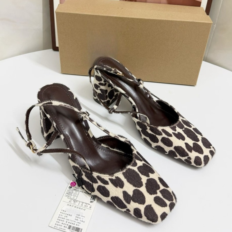 Leopard Print Heels - 여성 빈티지 레오파드 프린트 슬링백 힐