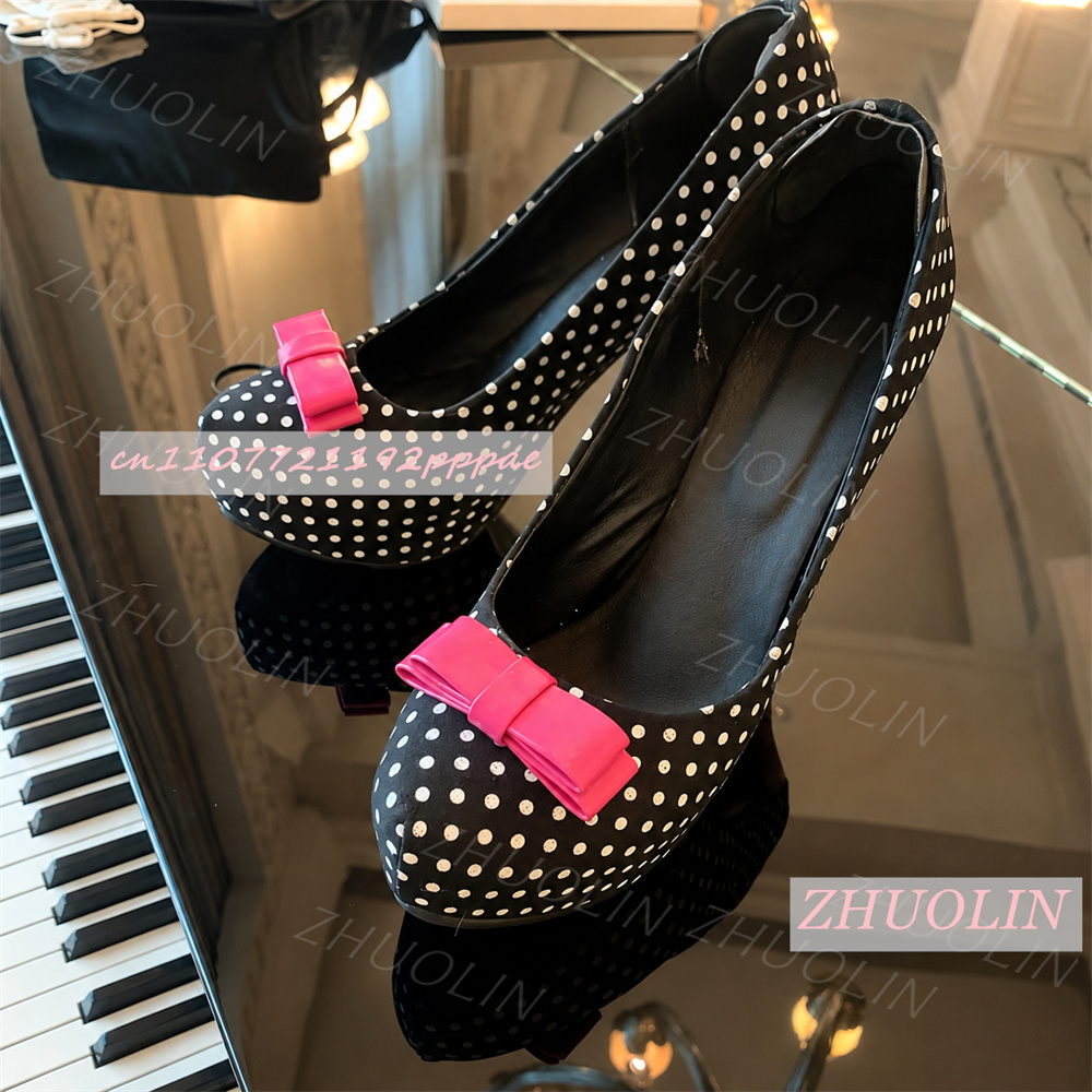 여성용 화이트 블랙 폴카 도트 펌프스 핑크 리본 라운드 - Women Shoes Us To Eu 리뷰 및 가격