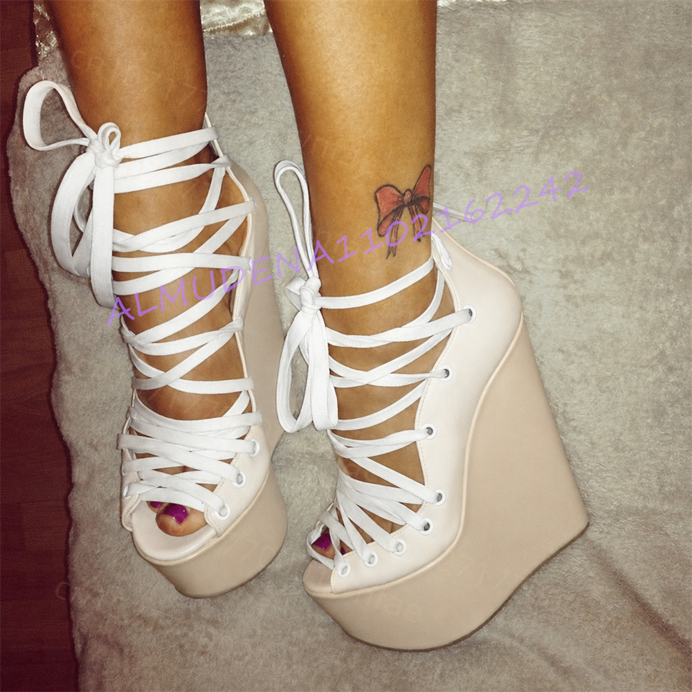 여성용 핑크 플랫폼 웨지 샌들 레이스업 오픈토 앵클 랩 - Women Shoes Us To Eu 리뷰 및 가격