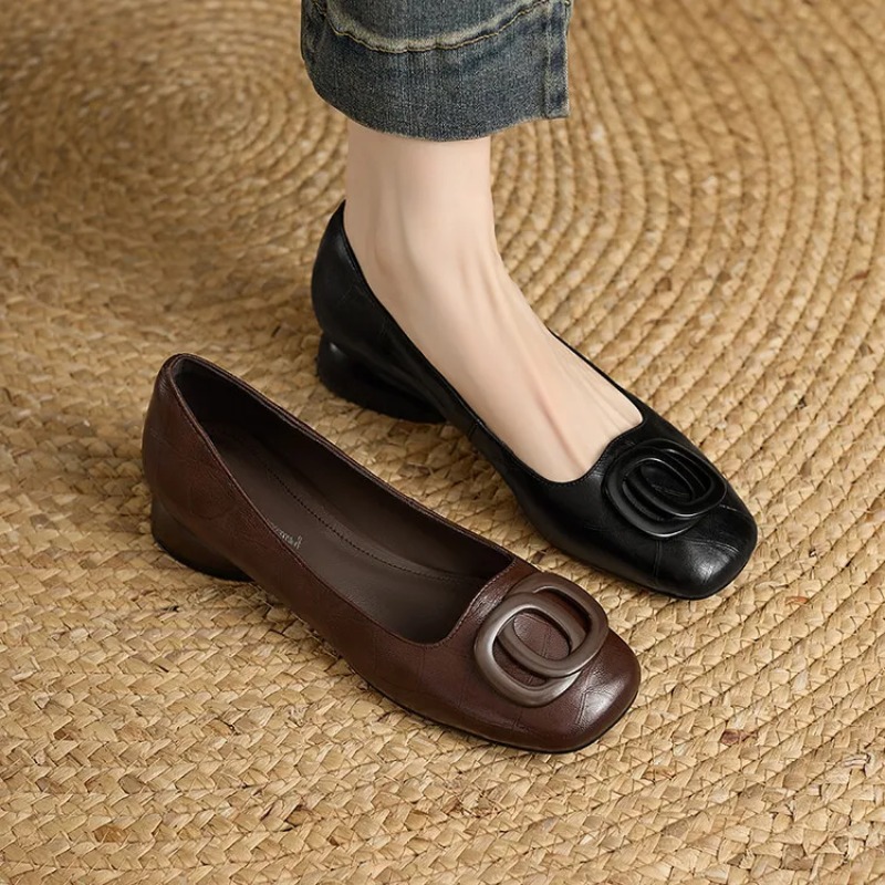 프랑스 스타일 여성 펌프스 가죽 신발 여성용 스퀘어 토 - Women'S Shoes Round Toe 리뷰 및 가격