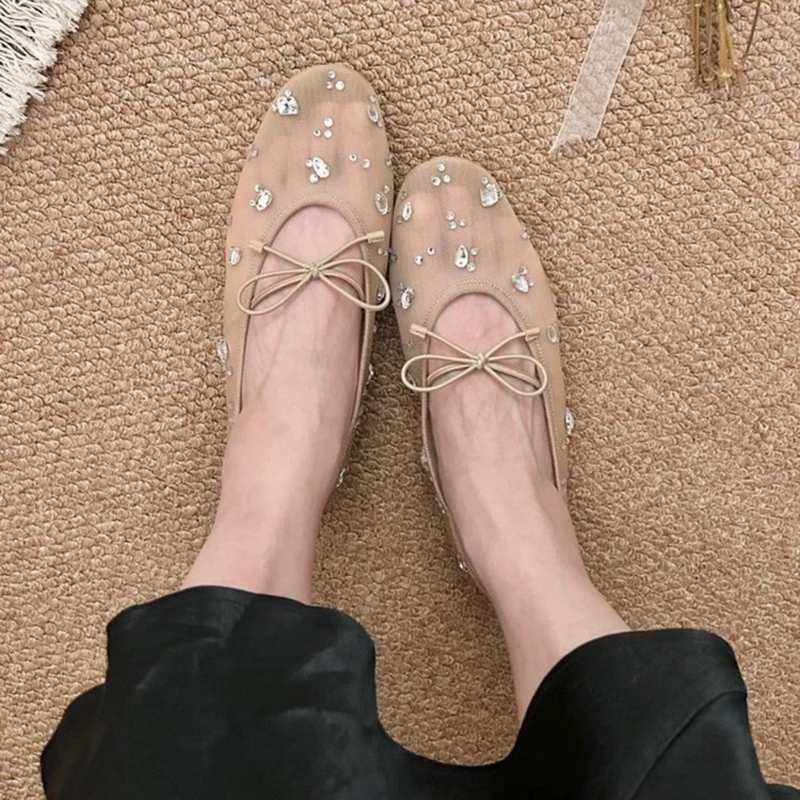여름 우아한 여성용 반짝이는 라인스톤 리본 메쉬 블록  - Women'S Shoes Round Toe 리뷰 및 가격