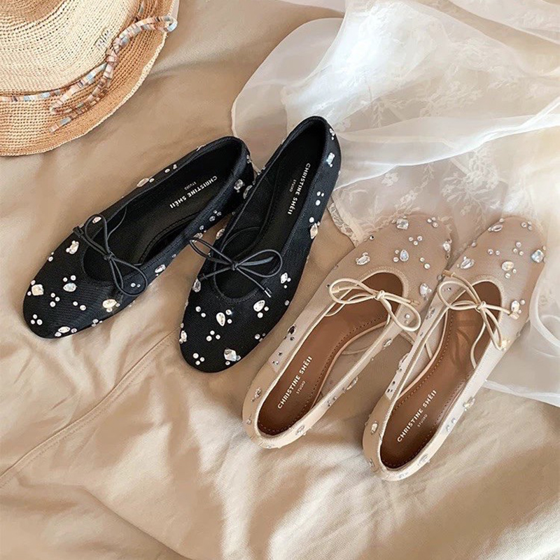 여름 우아한 여성용 반짝이는 라인스톤 리본 메쉬 블록  - Women'S Shoes Round Toe 리뷰 및 가격