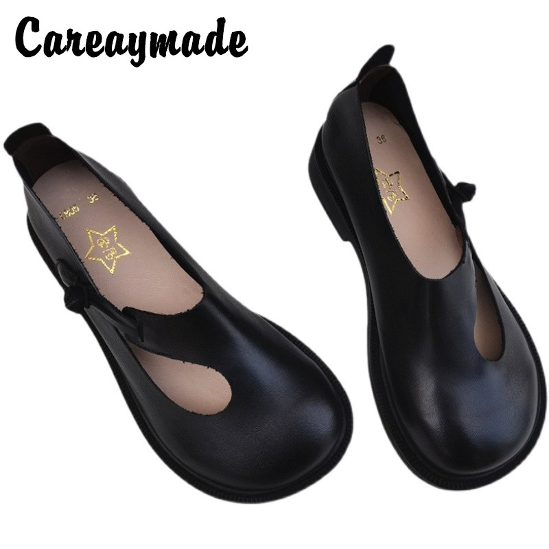 Careaymade-진짜 가죽 큰 신발, 레트로 내셔널 - Women'S Shoes Round Toe 리뷰 및 가격