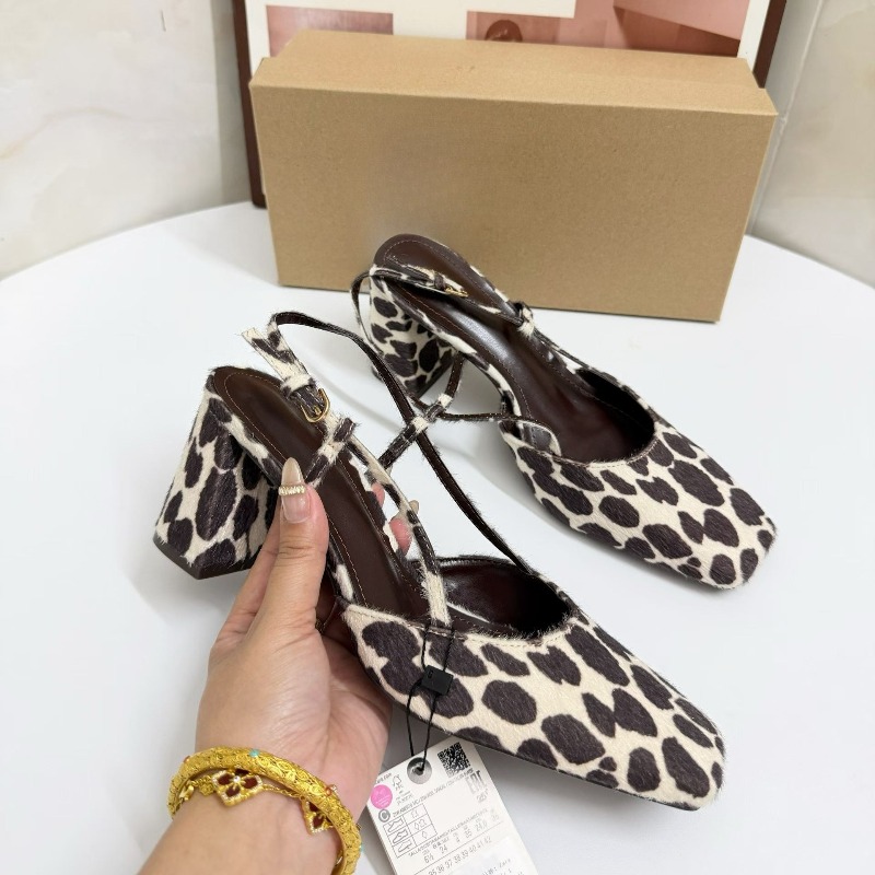 여성 빈티지 레오파드 프린트 슬링백 힐 여성 샌들 스퀘 - Leopard Print Heels 리뷰 및 가격