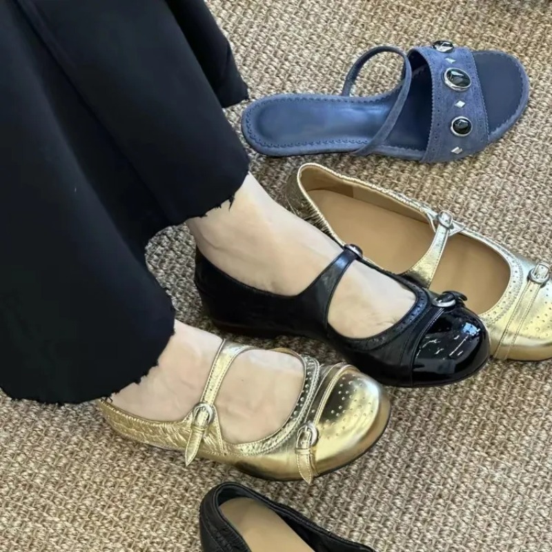 빈티지 메탈 버클 가죽 메리제인 싱글 슈즈 패션 라운드 - Women'S Shoes Round Toe 리뷰 및 가격